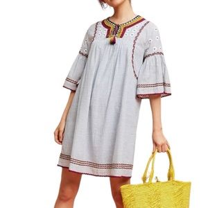 Anthropologie Maeve Crochet Embroidered Tunic Dress -White Red Blue -X-Large